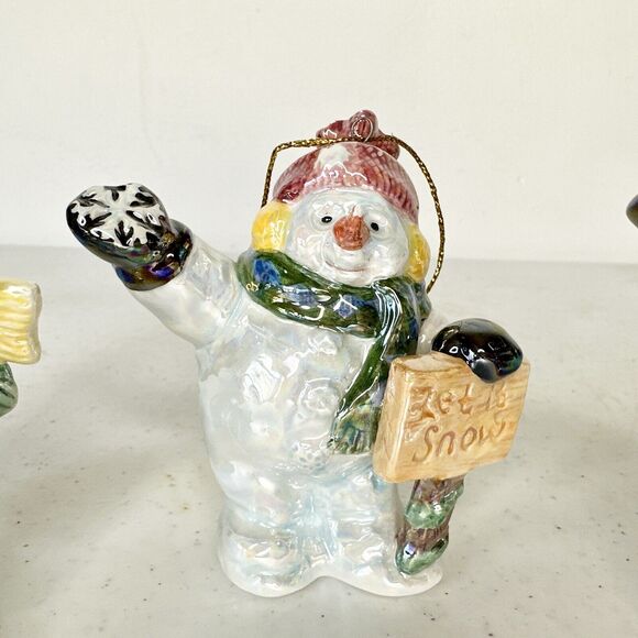 Vtg Home Interiors‎ Lot Of 3 Snowman Iridescent Christmas Ornaments 1980's - Picture 3 of 7